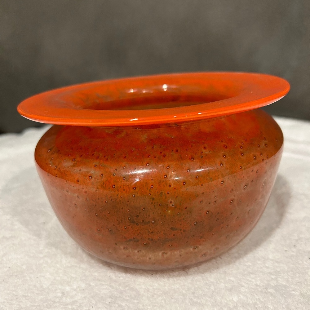 Ekenas Sweden Orange Art Glass Bowl Signed & Numbered Excellent Condition